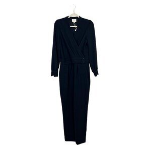Sézane Women's US Size 8 Black Penda Wrap Jumpsuit Long Sleeve One Piece NEW